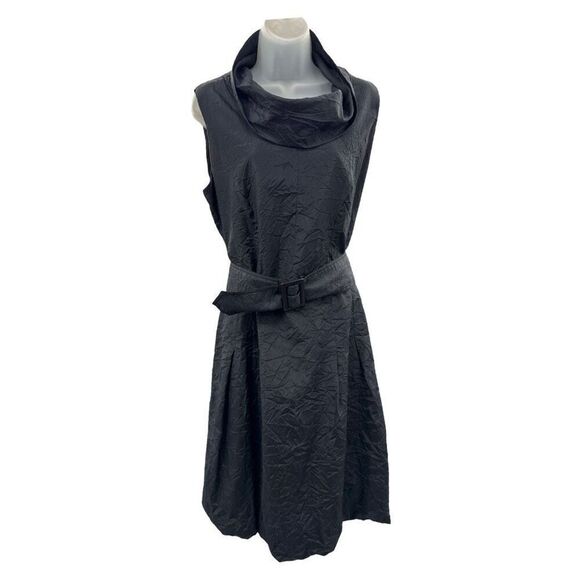 Yuvita Black Sleeveless Dress Belt Cowl Neck Crinkle Crepe Size 6 Langenlook - Picture 1 of 8